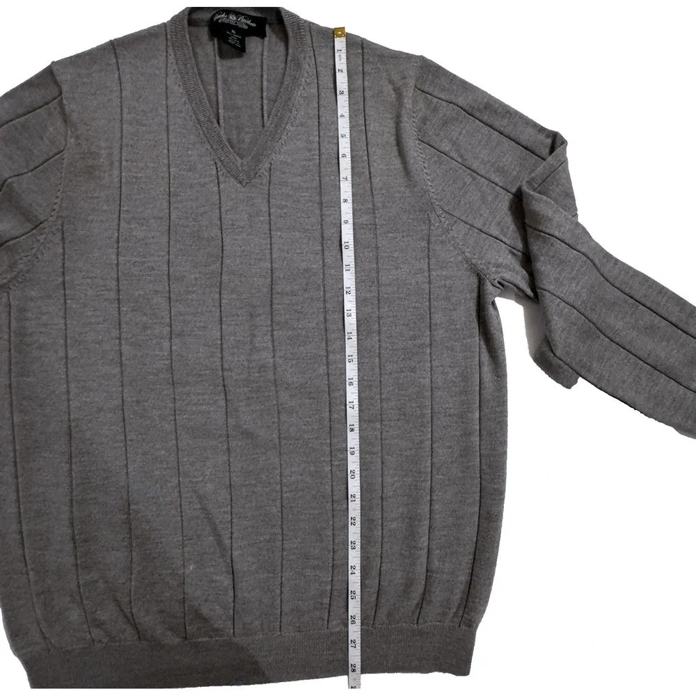 Brooks Brothers Sweater Men's XL Silk Blend Wool Ribbed V-Neck Country Club Grey